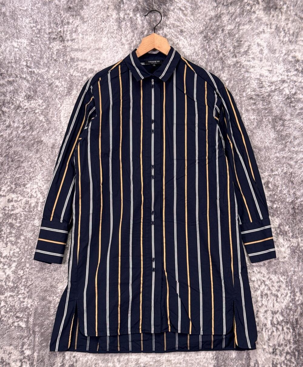 Lafayette 148 Tunic Shirt Small Womens Blue Poplin Striped Long Sleeve Top
